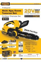 SGS5320 - 20 Volt 4 Amper Profesyonel Akülü Ağaç Kesme Budama Testere Makina Motoru 25 cm Pala