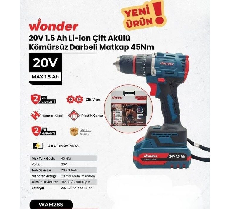 WONDER WAM28S Akülü Köürsüz Şarjlı Matkap